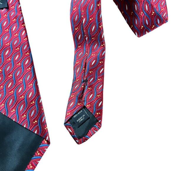 Jos A Bank Red Blue Mens 100% Silk Geometric Italy Mens Neck Tie 58" x 3.75" - Picture 13 of 16